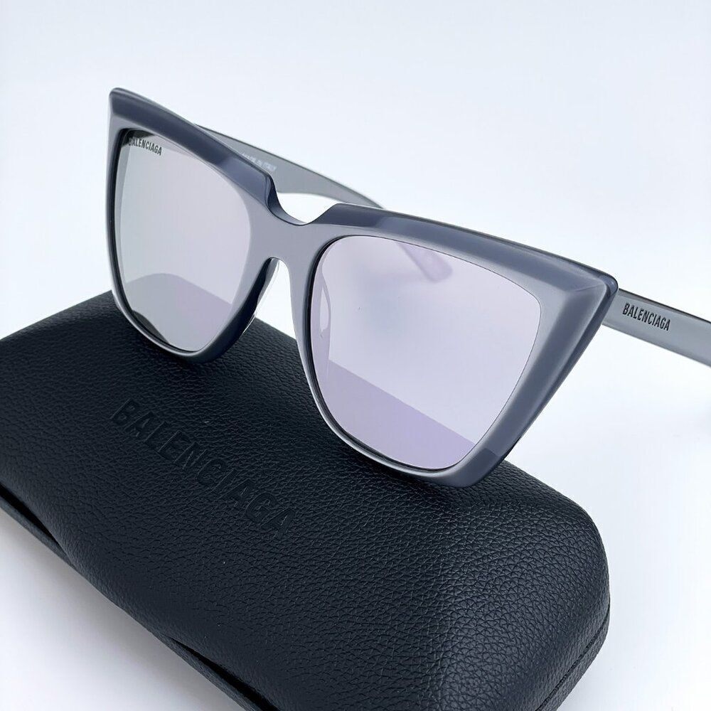 SALE! NEW Balenciaga BB0046S 006 Silver Mirrored Square Cat Eye Women Sunglasses - Picture 2 of 11